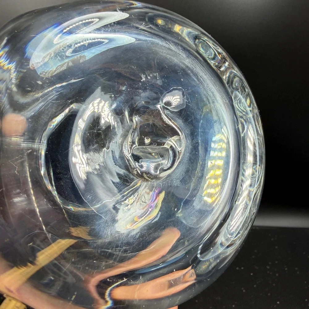 Blenko Clear Optic Glass Rose Bowl Vase Hand Blown Flared Rim Heavy Glass 4 Inch